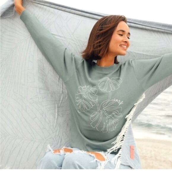 Post Surf Monstera oversized sweatshirt sage green palm leaf coastal size XL - Picture 1 of 9
